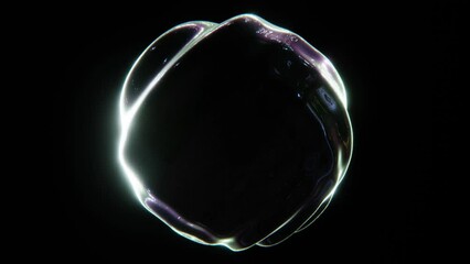 Abstarct morphing oil blob wallpaper. Illuminated shape. Black background and colourful glowing. Gradient chrome scratched texture. Seamless loop animation. 3D 4K 30 fps video