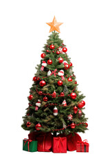 christmas tree with presents isolated on transparent white background