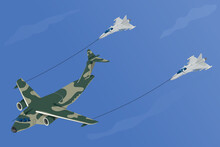 Aerial Refueling. KC 390 Refueling Two F-39 Gripen Aircrafts. Brazilian Air Force.
