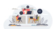 © VectorMine - Diverse faces of remote work for distant collaboration tiny person concept, transparent background. Various environments and characters for professional online conversation illustration.