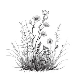 Poster - Field of wildflowers sketch , hand drawn in doodle style illustration