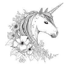 Unicorn Fabulous Animal Sketch Hand Drawn In Doodle Style Illustration