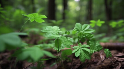 Wall Mural - Green plant leaves in forest