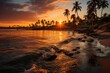 Golden sunset over the coastal ocean., generative IA