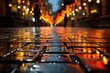 City in rain, luminous reflexes in the midst of drops., generative IA