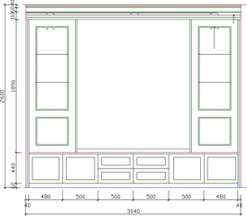 Wall Mural - Vector sketch illustration of interior design of television backdrop furniture and furnishings