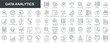 Data analytics web icons set in thin line design. Pack of database, big data process, ai, monitoring, traffic, hosting service, optimization, backup, chart and other. Vector outline stroke pictograms