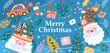 Christmas holiday banner design with cute elements. Hand drawn print for greeting cards, stickers and party invitations