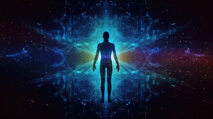 Wall Mural -  Astral Body Silhouette with Abstract Space Background Esoteric Spiritual