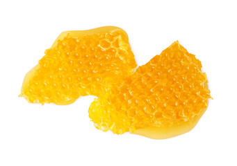 Wall Mural - Pieces of natural honeycomb with tasty honey isolated on white, top view