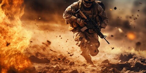 Wall Mural - Special Forces Soldier in Desert Warzone. Generative ai