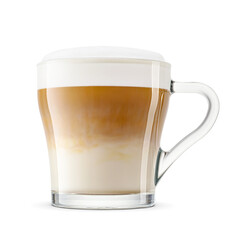 Wall Mural - Cappuccino coffee with frothed milk foam in transparent glass cup isolated. Transparent PNG image.