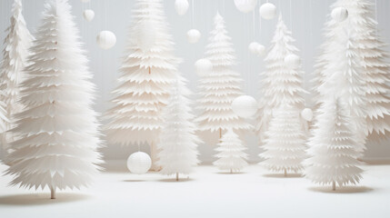 3d white alternative paper christmas tree. white background, web banner, postcard with minimal paper