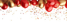 Celebration With Gold Confetti And Red  Gold Balloons