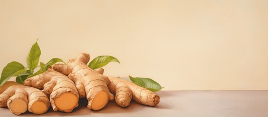 Aufkleber - Ginger has been a medicinal aid for centuries isolated pastel background Copy space