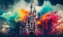 Vintage Castle With Smoke Colorful Background