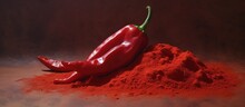 Top Detail Of Red Pepper Powder Isolated Pastel Background Copy Space