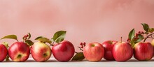 Red Apples On Isolated Pastel Background Copy Space