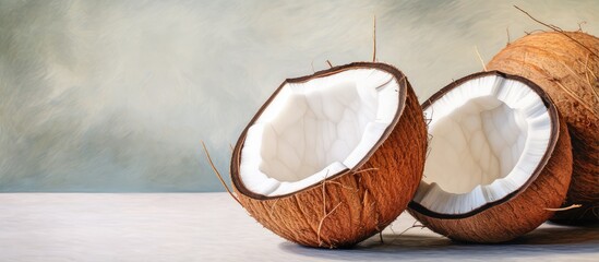 Aufkleber - Coconut and oil on a isolated pastel background Copy space