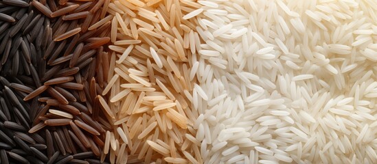 Leinwandbilder - Basmati rice grain up close isolated pastel background Copy space