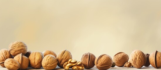 Aufkleber - walnuts on a isolated pastel background Copy space
