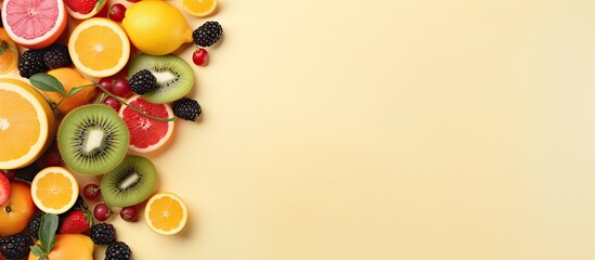 Wall Mural - combination of fruits isolated pastel background copy space