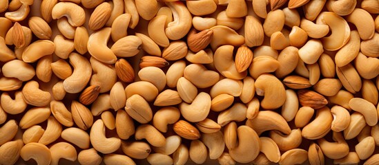 Aufkleber - Put peeled nuts in a macro shot with a textuisolated pastel background Copy space