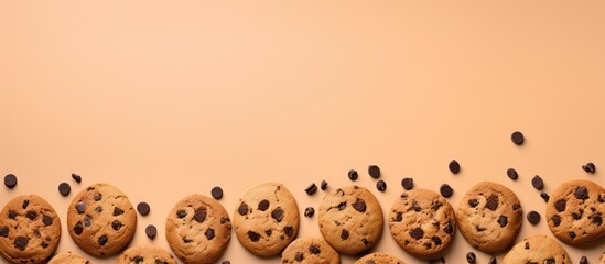 Poster - Chocolate chip cookies with isolated pastel background Copy space