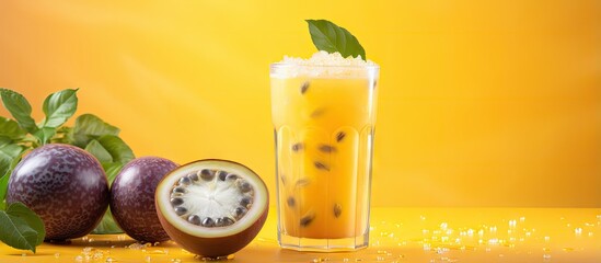 Aufkleber - Summer drink with passion fruit on a isolated pastel background Copy space