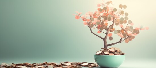 Concept of saving and the increase in money isolated pastel background Copy space