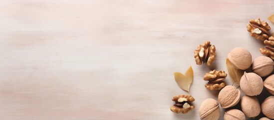 Aufkleber - walnuts on a isolated pastel background Copy space