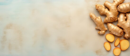 Aufkleber - Ginger isolated pastel background Copy space Overhead view