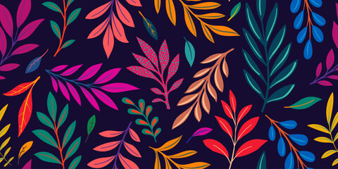 Creative minimalist hand draw Abstract art seamless pattern yellow, orange leaves sketch on purple background. design background for fashion , fabric, web, wallpaper, textile, wrapping