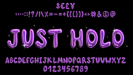 Vector illustration - Liquid holographic font. Trendy font with iridescent effect. The package includes 26 letters, 10 numbers, 28 punctuation marks, 4 currency symbols.