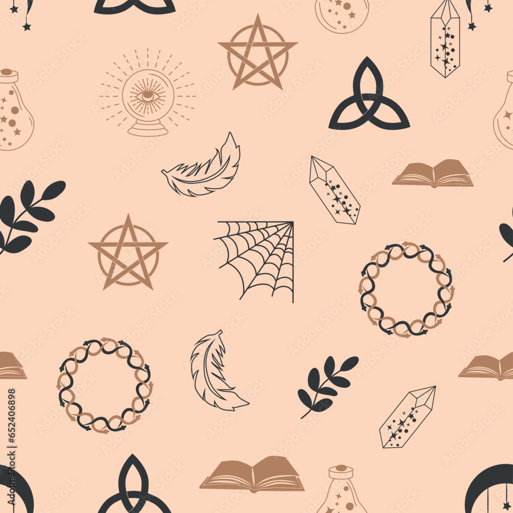 Magic and heaven seamless pattern, with magical elements such as snake ...