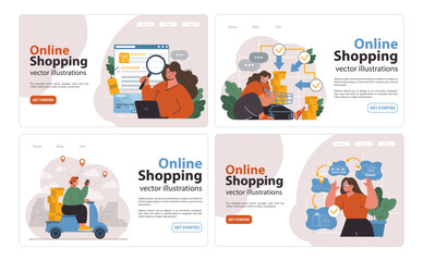 Wall Mural - e-commerce web banner or landing page set. online shopping, character