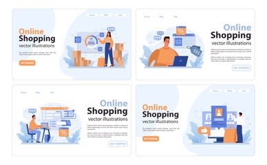Wall Mural - e-commerce web banner or landing page set. online shopping, character