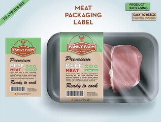 Meat Label,Meat box packaging, Cow meat, label for print, Cow meat box labaling, Label and packaging, barcode label, package design, price label, vector packgaing design, Box mockup, free mockup