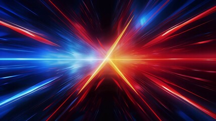 Abstract stylish light effect on dark background. Exploding star burst texture stunning 3D render of abstract multicolor spectrum.Golden glowing neon line. Golden blue red glow arrow and glare. Flash