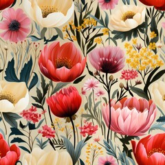 Wall Mural - Colorful flowers seamless pattern