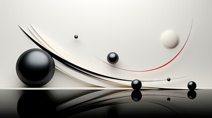 Wall Mural - a black and white abstract background with balls and a curve. generative ai