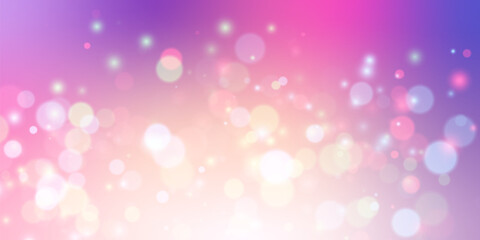Multi-colored light bokeh. Christmas glowing bokeh and glitter overlay texture on multicolored gradient background.