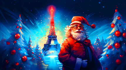 Wall Mural - Illustration of the city of Paris at Christmas, France