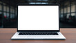 © Аrtranq - mockup image of laptop with blank transparent screen, on the table in a cozy gym environment furnishings. Ideal for website marketing and advertising