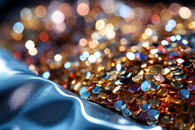 Glittering Sequins On Fabric Radiating Brilliant Hues Under Focused Light Close-up 