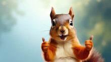 This Charming Squirrel Shows Approval With A Thumbs-up In A Wide Banner, Offering Ample Space For Text Or Content.
