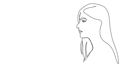 Wall Mural - Continuous line beautiful woman line art animation. One line art.