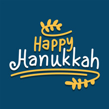 Happy Hanukkah Vector Illustration On Blue Background. Hanukkah Typography And Lettering Greeting Card. Hand Drawn Typography Template.  Happy Hanukkah In Hebrew And Yiddish. Hanukkah 2023 Banner