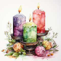 Canvas Print - watercolor Easter Candleholder illustration, Generative Ai