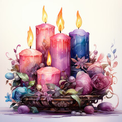 Wall Mural - watercolor Easter Candleholder illustration, Generative Ai